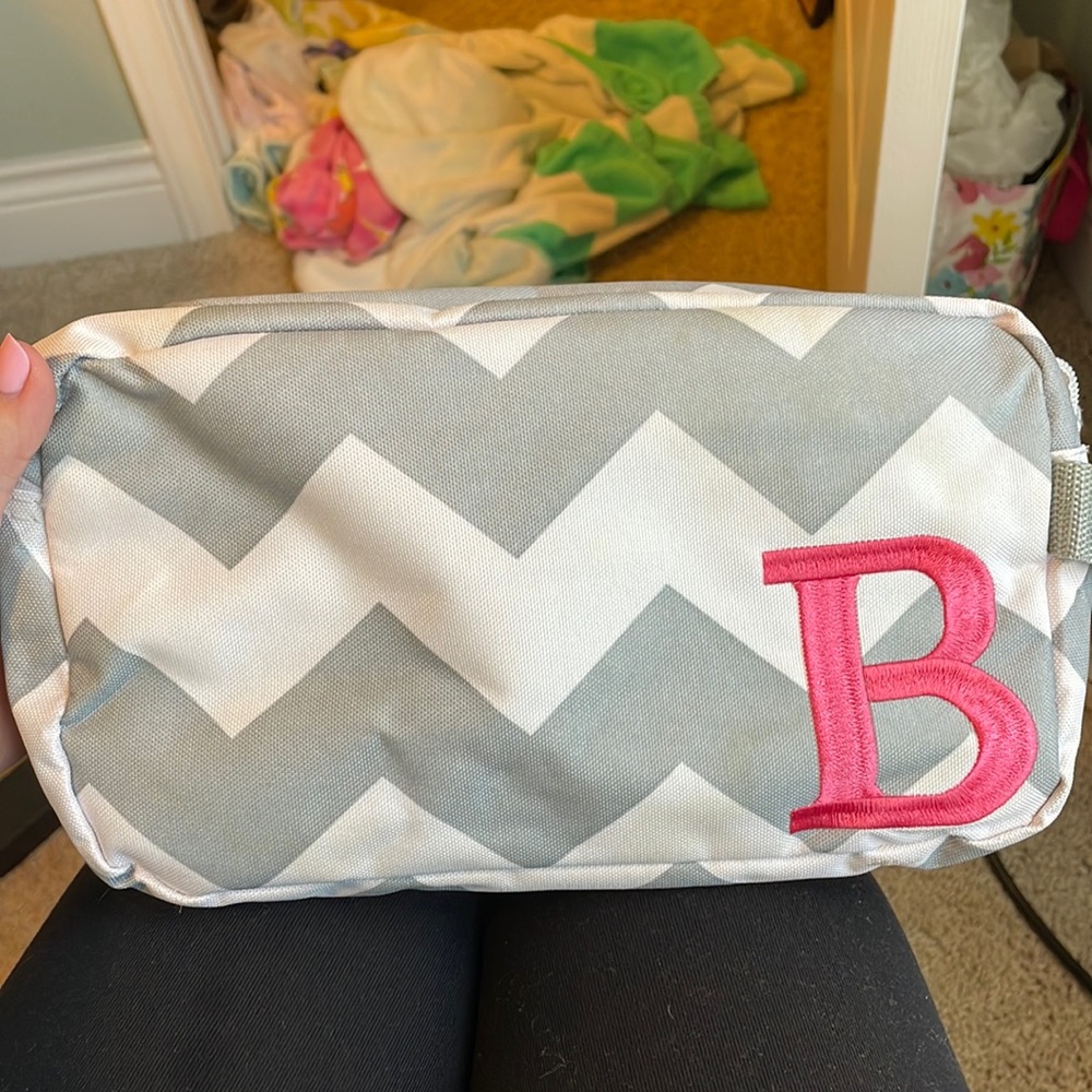 Chevron makeup bag with initial ‘B’